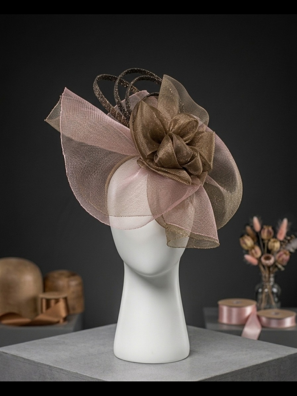 Elegant Brown And Blush Fascinator Hat